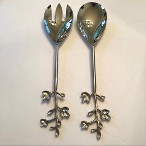 NEW Quest Collection Wildflower Salad Utensils Servers Stainless Steel